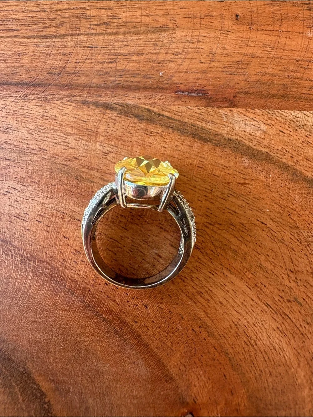 Yellow Oval Gemstone Cocktail Ring - Size 7.5